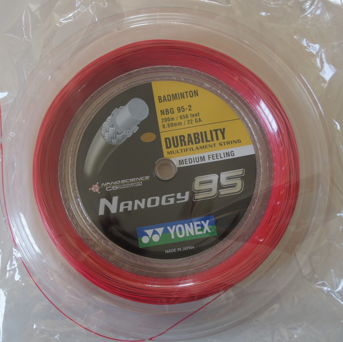 YONEX Nanogy 95 NBG95 Badminton Coil String 200m NBG95-2, RED